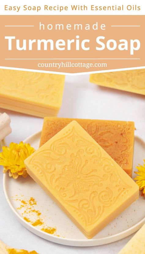 Diy Turmeric Soap, Turmeric Soap Recipe, Honey Soap Recipe, Benefits Turmeric, Goat Milk Soap Recipe, Melt And Pour Soap Base, Milk Soap Recipe, Savon Diy, Easy Soap Recipes