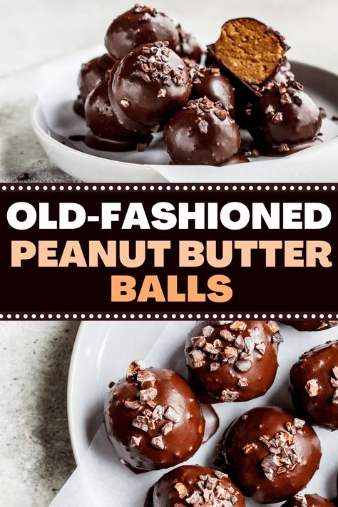 These old-fashioned peanut butter balls are a classic treat! Learn how to make this easy, no-bake recipe that will remind you of desserts from your childhood. No Bake Peanut Butter Balls Easy, Easy Christmas Peanut Butter Balls, Old Fashioned Peanut Butter Balls, Three Ingredient No Bake Chocolate Peanut Butter Balls, Peanut Butter Candy Old Fashioned, Peanut Butter Balls Easy, Chunky Peanut Butter, Peanut Recipes, Peanut Butter Balls