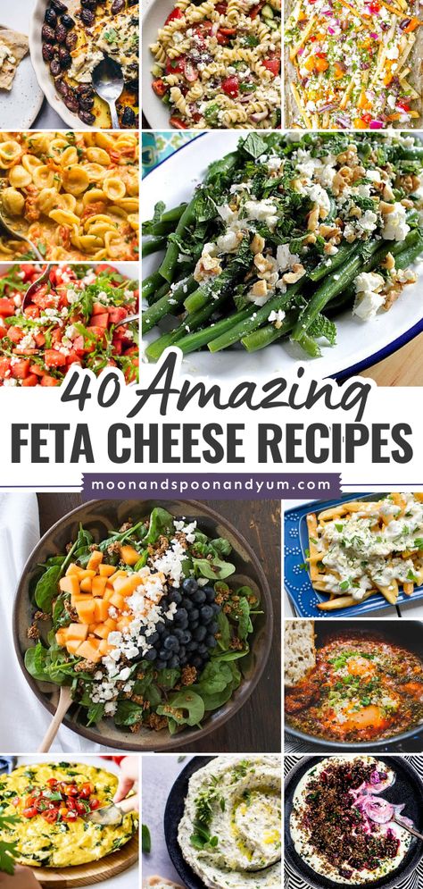 All the best recipes with feta cheese! There are breakfast recipes and brunch menu options, lunch ideas, simple appetizers or side dishes for dinner, even dinner ideas for tonight. You'll love these amazing feta cheese recipes! Appetizer Recipes With Feta Cheese, Recipe With Feta Cheese Easy Dinners, Lunch With Feta Cheese, Side Dishes With Feta Cheese, Feta Dishes Dinners, Feta Cheese Spinach Recipes, Crumbled Feta Recipes, Feta Dinner Ideas, Things To Make With Feta Cheese