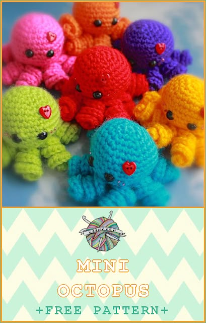 -x- EssHaych -x-: Free Pattern Friday – Mini Octopus Mini Octopus Crochet, Octopus Crochet Pattern Free, Mini Octopus, Octopus Crochet, Octopus Crochet Pattern, Crocheted Animals, Easy Knitting Projects, Crochet Faces, Crochet Octopus