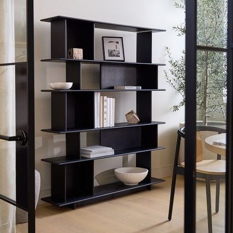 Modern Bookcases & Shelves | West Elm Contemporary Bookshelf, Open Bookshelf, Open Shelving Units, Wall Trends, Black Bookcase, Open Bookshelves, West Elm Kids, White Wash Finish, Living Room Decor Inspiration