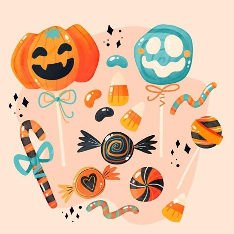 Halloween Art Ideas, Kawaii Halloween Stickers, Halloween Procreate, Haunted House Drawing, Art Ideas Easy, Candy Drawing, Halloween Typography, Halloween Party Poster, Halloween Digital Art