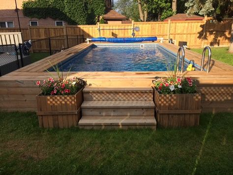 Kayak Pool Deck Ideas, Kayak Pools, Small Inground Pool, Swimming Pool Decks, Backyard Buildings, Above Ground Pool Landscaping, Above Ground Pool Decks, Backyard Pool Landscaping, Backyard Remodel