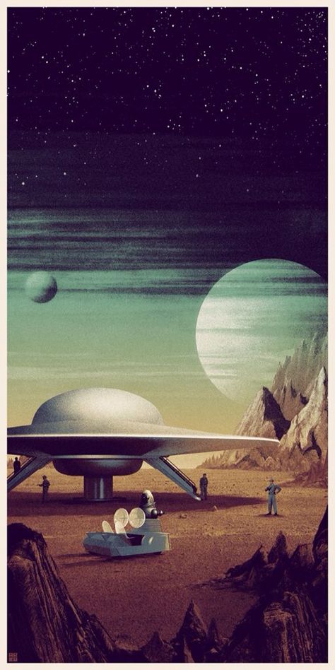 Forbidden Planet (1956) Matt Ferguson, Alien Landscape, Iso Certification, 70s Sci Fi Art, Forbidden Planet, Arte Peculiar, Far Side, Classic Sci Fi, Flying Saucer