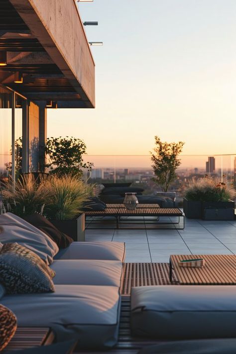 Landscape Ideas Tranquil Decor, Rooftop Landscape, Rooftop Oasis, Terrace Grill, Rooftop Decor, Apartment Rooftop, Abu Simbel, Rooftop Design, Rooftop Lounge