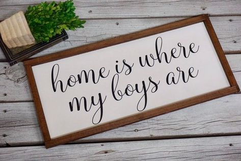 Home is where my boys are. Farmhouse decor. Framed sign. | Etsy Diy Home Decor For Apartments, Fixer Upper Decor, Farmhouse Decoration, Home Sign, My Boys, Home Decor Signs, Farmhouse Homes, Living Room Diy, Farmhouse Signs