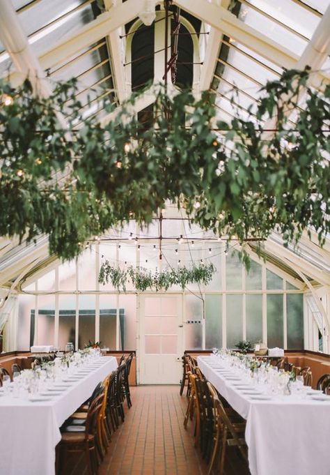 10 Overdone Wedding Trends To Avoid In 2018! ♥ Wedding Conservatory, Foliage Installation, Hanging Florals, Wedding Tent Decorations, Palm House, Tent Decorations, Greenhouse Wedding, Wedding Tent, Venue Decor