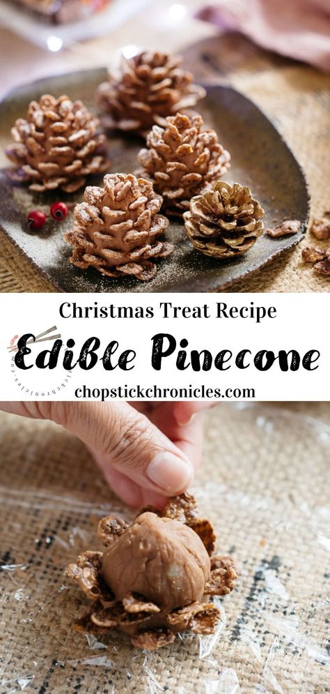 Oreo Pine Cones, Edible Christmas Tree Decorations, Decorative Christmas Desserts, Edible Christmas Decorations, Edible Pinecones Recipe, Chocolate Pine Cones, Pine Cone Brownies, Medieval Picnic, Pinecone Truffles