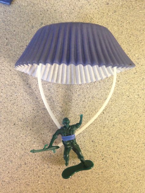 Homemade parachute army guy for VBS Army Activities For Kids, Army Classroom Theme, Lords Army Vbs, Army Men Crafts, Camp Vbs, Military Crafts, Army Crafts, Army Decor, Kids Church Lessons