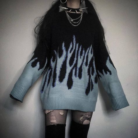 Goth Aesthetic Fashion, Goth Aesthetic Outfit, Goth Fashion Aesthetic, Pastel Goth Aesthetic, Blue Clothes, Oversized Sweater Outfit, E Girl Outfits