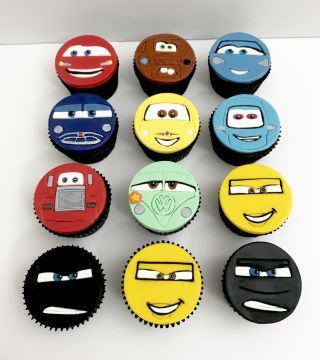 Disney Cars Cupcakes For Boys, Cars 3 Cake, Disney Cars Cupcakes, Movie Cupcakes, Disney Cars Cake, Spiderman Birthday Party Decorations, Cars Cupcakes, Disney Cupcakes, Car Cookies