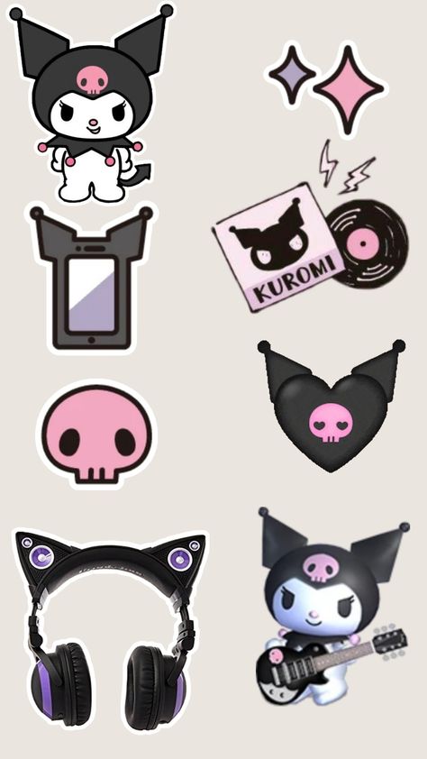 Sanrio kuromi printables stickers prints aesthetic Sanrio Stickers Printable Kuromi, Kuromi Stickers Printable Sheet, Sanrio Stickers Kuromi, Kuromi Stickers Png, Kuromi Aesthetic Stickers, Kuromi Printables, Kuromi Scrapbook, Kuromi Stickers Printable, Kuromi Aesthetic Icon