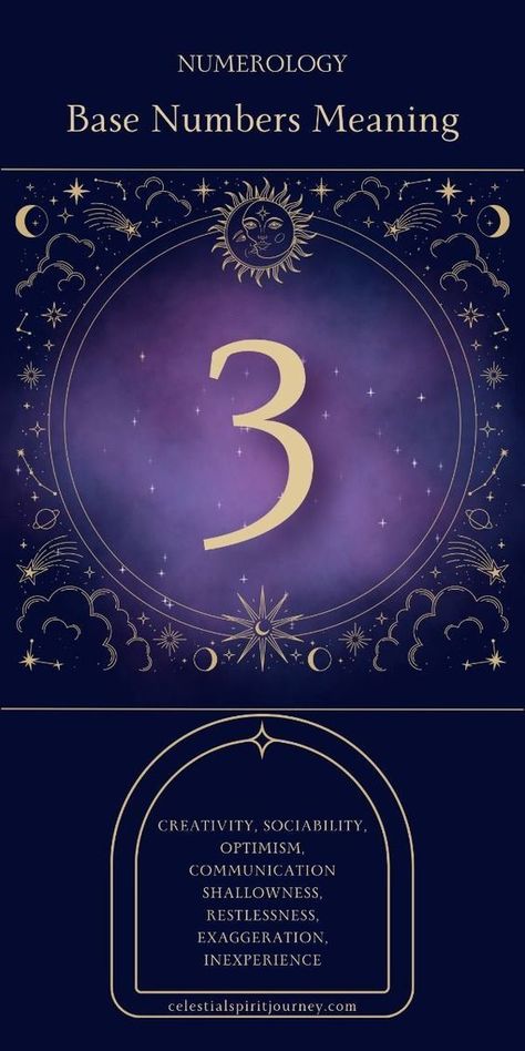 The number meaning of 3 is all about creativity and communication in numerology. Want to boost your creative energy? Click to dive into its meaning! Numerology 3, Celestial Spirit, 3 Number, Numerology Numbers, Life Path Number, Astrology And Horoscopes, Number Meanings, Lucky Colour, Tarot Card Meanings