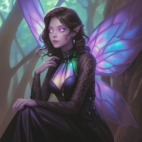 Fey Warlock, Fairy Dnd Character, Unseelie Fae Aesthetic, Dnd Character Art, Dnd 5, Fae Aesthetic, Faery Art, Character Portrait, Goth Fairy