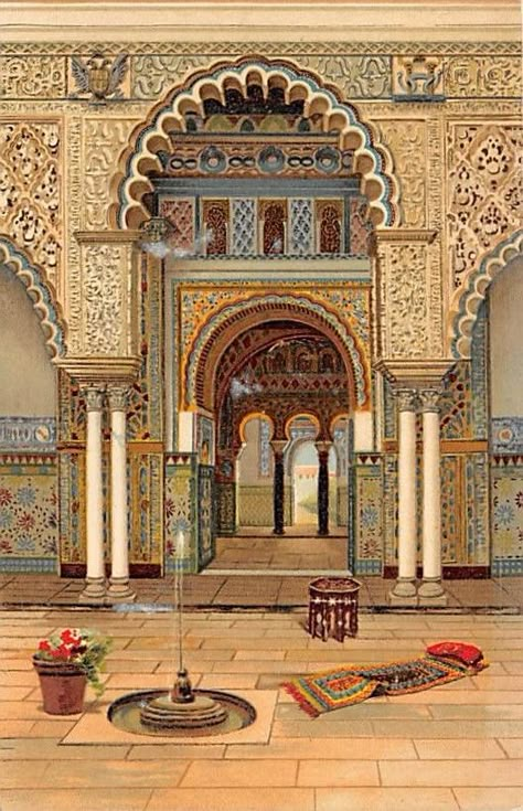 Egypt Bedroom, Arabian Palace, Eid Theme, Muslim Architecture, Turkish Architecture, Orientalist Paintings, Maze Labyrinth, Qutub Minar, Mughal Art Paintings