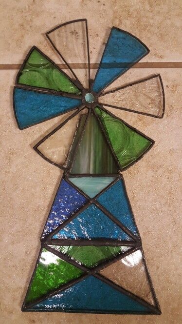 Stained glass windmill Diy Wind Mill, Wind Mill, Water Towers, Glass Fusing Projects, Glass Fusion, Stained Glass Christmas, Light Houses, Glass Fusing, Faux Stained Glass