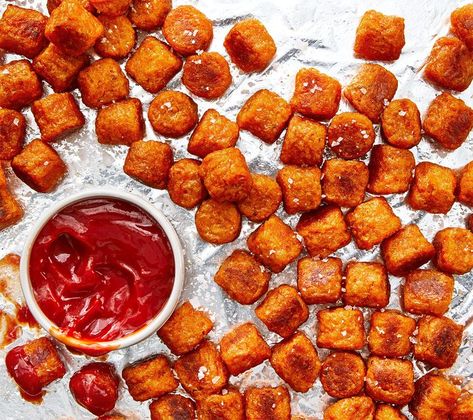 Air-Fried Sweet Potato Tots Sweet Potato Tots, Sweet Potato Sides, Potato Tots, Fall Menu, Cooking Sweet Potatoes, Potato Sides, Glazed Carrots, Tater Tots, Baby Potatoes