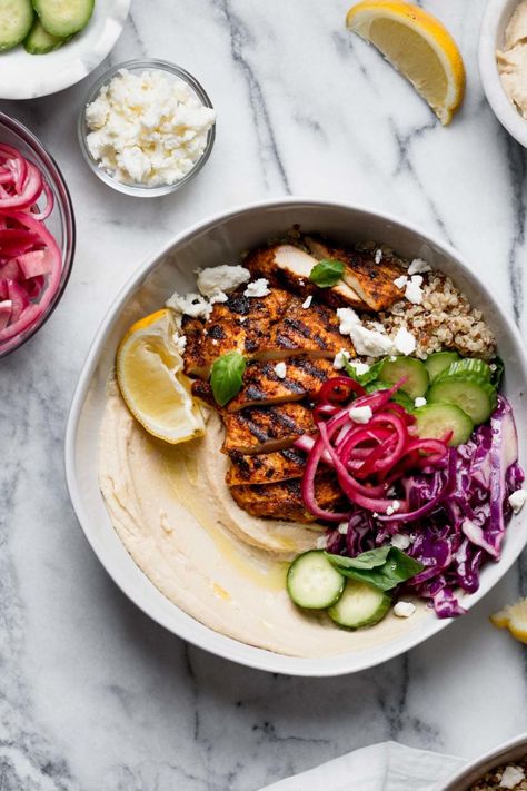 Sunday Dinner Healthy, Shawarma Hummus, Grilled Chicken Shawarma, Hummus Bowls, Shawarma Chicken, Hummus Bowl, Chicken Shawarma, Chicken Meal Prep, Cabbage Slaw