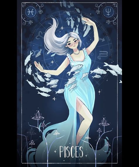 Zodiac Art Drawing, Zodiac Drawings, Cyan Aesthetic, Astrology Illustration, Zodiac Artwork, Draw A Character, Uranus Planet, Zodiac Aesthetic, Pisces Astrology