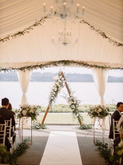 Wedding Arch A Frame, Triangular Arch Wedding, Winter Ceremony Aisle Decor, Wedding Arbor Ideas Triangle, Arch Decoration Wedding Triangle, Triangle Wedding Alter, Rustic Triangle Wedding Arch, Triangle Alter Flowers, Wedding Arch Ideas Triangle