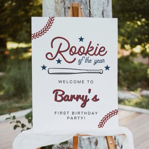 BARRY Rookie of the Year Baseball Birthday Welcome Foam Board - Birthday Decoration Rookie Of The Year Welcome Sign, Rookie Of The Year First Birthday Decor, Rookie Year First Birthday, Baseball Birthday Party, Birthday Welcome Sign, Twins 1st Birthdays, Rookie Of The Year, Baseball Theme, Welcome Sign Template