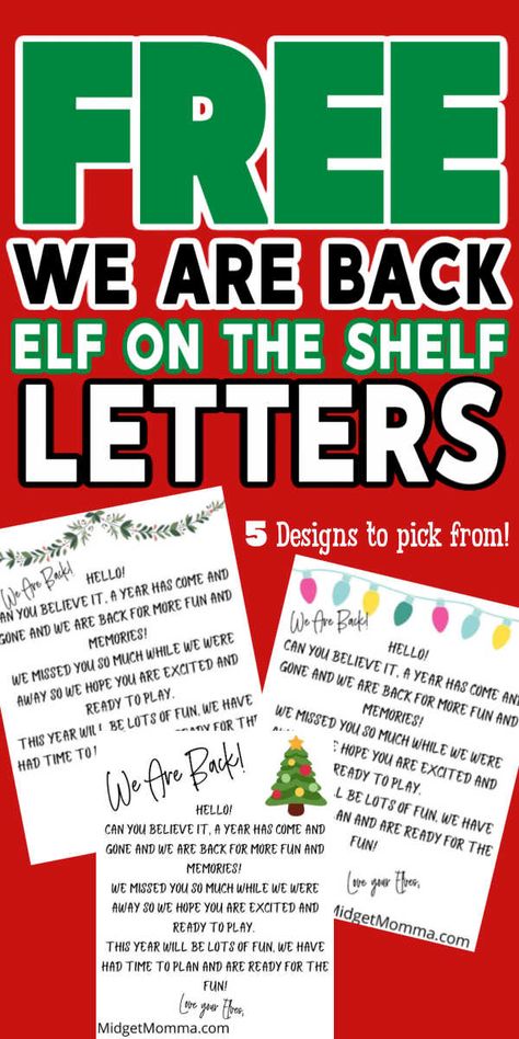 Have multiple Elf on the Shelf elves that come each year? Then you need these We are Back Elf on the Shelf Printable Letters! Easy Elf on the Shelf I'm back priintable for those with multiple elves! Faith Based Elf On The Shelf Arrival Letter, Elves Arrival Letter, Elf Back Letter Printable Free, Elf On The Shelf Arrival Letter Classroom, Elf On The Shelf I’m Back Sign, Elf On The Shelf Advent Calendar Letter, Elf I’m Back Letter Free, Multiple Elf On The Shelf, Im Back Elf On Shelf Ideas Letter