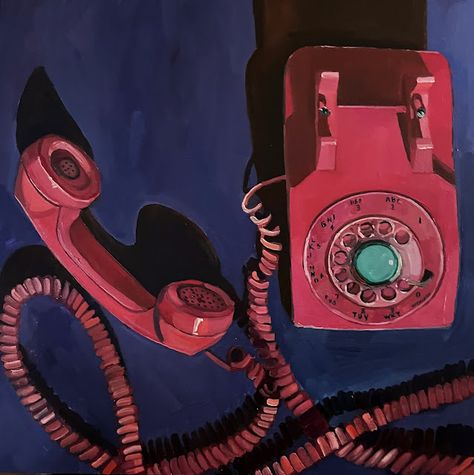 Pop Art Telephone, Vintage Phone Illustration, Erika Lee Sears, Vintage Phone Drawing, Telephone Painting, 80s Painting, Telephone Aesthetic, Telephone Drawing, Artistic Painting