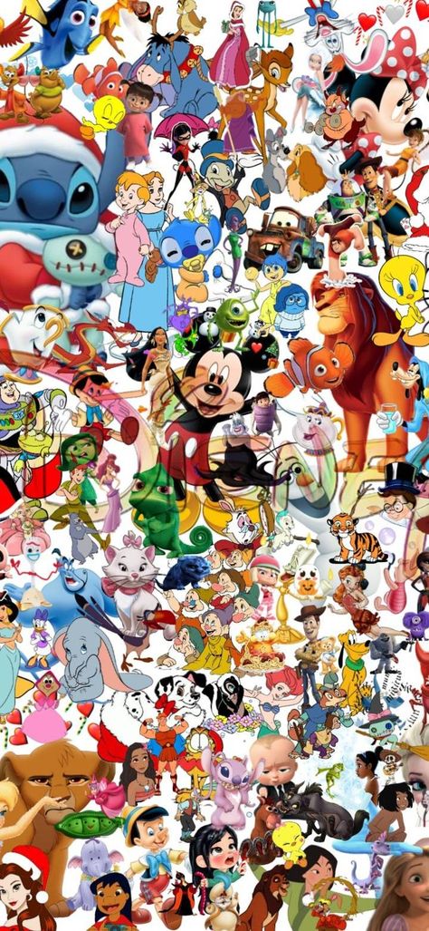 All Disney Characters Together Wallpaper, Disney Character Collage, Monster Inc Wallpaper, All Pixar Movies, Child Wallpaper, Character Collage, Disney Universe, Kaws Wallpaper, Collage Wallpapers