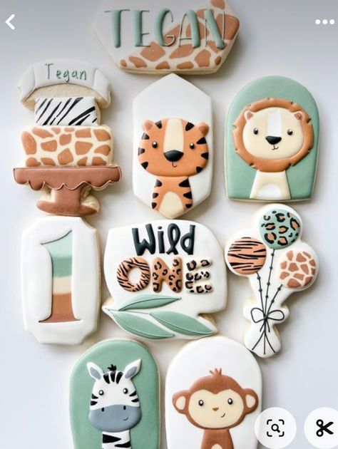 Wild One Cookies, Safari Cookies, First Birthday Cookies, Wild Birthday Party, Wild One Birthday Invitations, Boys First Birthday Party Ideas, Jungle Cake, Safari Cakes, Baby Boy 1st Birthday Party