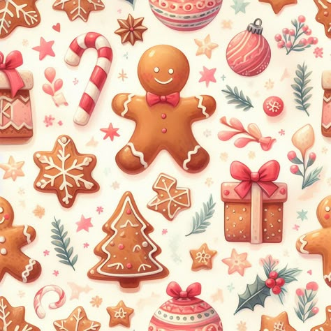 Christmas Cookies Illustration, Pink Gingerbread Wallpaper, Candyland Christmas Art, Vintage Candy Illustration, Vintage Christmas Candy Images, Pink Christmas Clipart Free, Gingerbread Christmas Decor, Seamless Paper, Christmas Drawing