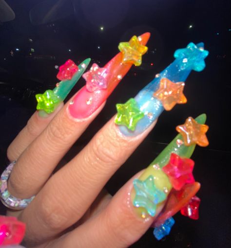 @ timmyclawz on ig & tiktok Hyperpop Nails, Nostalgia Nails, Kidcore Acrylic Nails, Colorful Charm Nails, Kid Core Nails, Gummy Nails, Cookie Nails, Harajuku Nails, Decora Nails