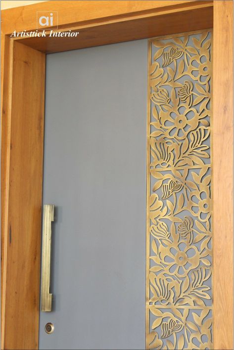 Main Doors With Brass Design, Art Deco Door, Veneer Door, Wooden Main Door, Wooden Main Door Design, Home Door Design, Main Door Design, Door Designs, Beautiful House Plans