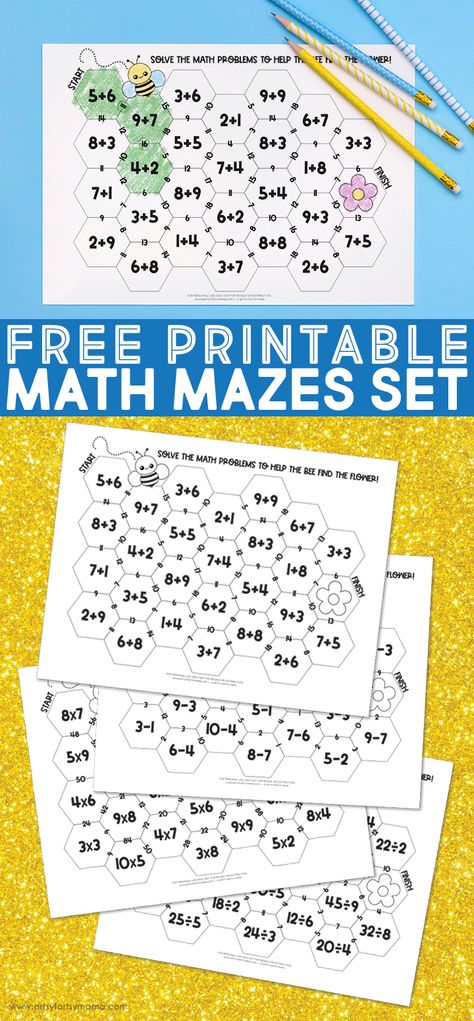 Free Printable Math Mazes #freeprintable #mathworksheets #homeschool #mathprintables #mathactivities #kidsactivities #math Math Facts Worksheets Free Printable, Math Must Do May Do, Math Brochure Ideas, Math Mazes Free Printable, Dyscalculia Activities Free Printable, Free Printable Math Games, Math Game Printable, Math Coloring Pages Free Printable, Free 2nd Grade Math Worksheets