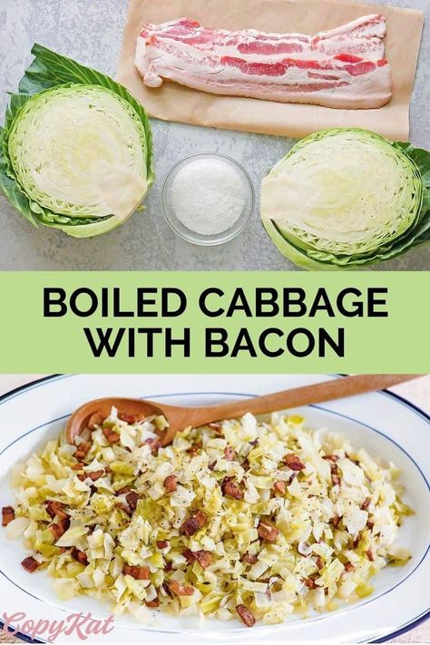 Boiled Cabbage is a simple and healthy side dish perfect for pork, chicken, and ham. Get the easy recipe and find out how to make classic boiled cabbage with bacon. Get tips for selecting and cooking cabbage for best flavor. Low carb and keto friendly. #cabbage #sidedishrecipes #copycat #copycat #skillet #southernfood #lowcarbrecipes #ketorecipeseasy #lowcarbketo Boiled Bacon And Cabbage, Boiled Cabbage With Bacon, Boiled Cabbage Recipe Easy, Cooked Cabbage Recipes Southern, Boiled Cabbage Recipe Southern, Boiled Cabbage Recipe, Boil Cabbage Recipe, Boil Cabbage, Cooking Cabbage