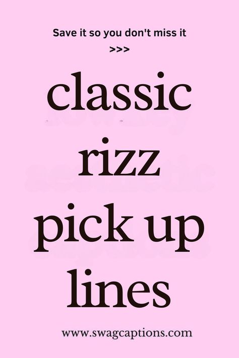 Looking to charm with timeless style? Discover 'Classic Rizz Pick Up Lines' that are sure to impress! These smooth and witty lines are perfect for breaking the ice and adding a touch of class to your conversations. Whether you're aiming to make someone smile or spark a connection, these lines have got you covered. Save this pin for your next conversation starter! Smooth Pick Up Lines, Pick Line, Impress Your Crush, Best Pick Up Lines, Pick Up Lines, Touch Of Class, Your Crush, The Ice, Try On