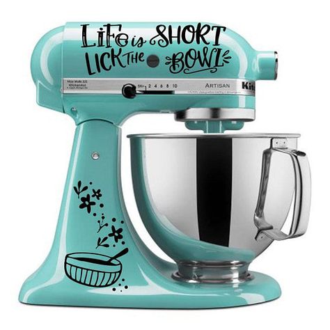 Life is short lick the bowl mixer decal - Kitchenaid mixer decals - stand mixer sticker - mixer decoration Kitchenaid Mixer Decals, Kitchen Aid Decals, Mixer Vinyl, Mixer Decals, Inexpensive Birthday Gifts, Deer Decal, Mixer Attachments, Bakers Gonna Bake, Sesame Street Cookie Monster