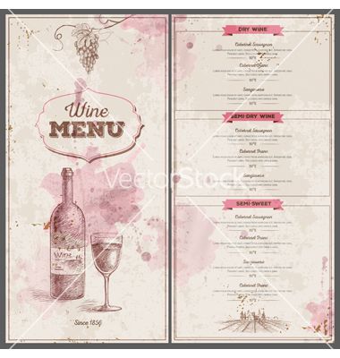 Vintage wine menu design Document template on VectorStock Wine Menu Design, Sangiovese Wine, Menu Vintage, Wine Chart, Wine Glass Sayings, Design Document, Chart Infographic, Dry Wine, Wine Photography