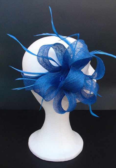 Blue fascinator, blue head piece, with blue sinamay and biots Fascinator Hats Diy, Headband Fascinator, Blue Fascinator, Diy Hair Accessories Ribbon, Ky Derby, Blue Headband, Cocktail Hat, Diy Hat, Church Hats