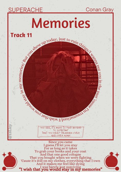 Memories- Conan Gray- superache- poster- room poster- music poster Conan Gray Poster Aesthetic, Superache Poster, Memories Conan Gray, Superache Aesthetic, Conan Gray Poster, Gray Poster, Room Pic, Dorm Prints, Song Posters