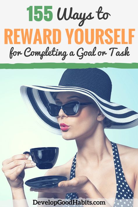 Trying to achieve a tough goal.  Why not use one of these 155 ways to reward yourself to motivate yourself to complete you goal. Rewards are a goal setting tips to push past resistance and get the job done. | reward yourself | achieve your goals | success Rewards For Working Out, Personal Reward Ideas, Ways To Reward Yourself, Rewards For Adults, Rewarding Yourself, Productivity Organization, Psychological Tricks, Stay Consistent, Changing Habits