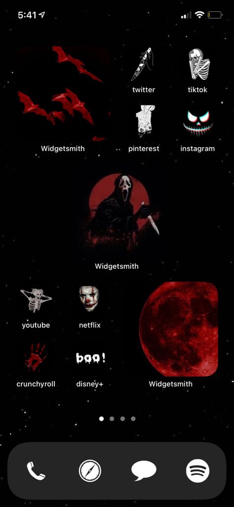 Scary Homescreen, Horror Ios 16 Wallpaper, Horror Homescreen, Phone Themes Halloween, Halloween Long Widget, Scream Themed Phone, Red Ios 16, Halloween Themed Homescreen, Halloween Aesthetic Homescreen