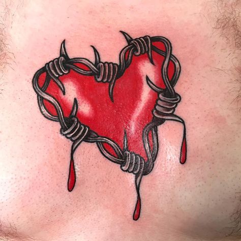 Barbed Wire Bleeding Heart Tattoo | Tattoo Ideas and Inspiration | simonpaulthomas Barbwire Heart Tattoo Design, Dripping Heart Tattoo, Stitched Heart Tattoo, Barbed Wire Love Heart Tattoo, Sadie Tattoo, Mom Barbed Wire Heart Tattoo, Dark Heart Tattoo, Gothic Heart Tattoo, Blood Tattoo Ideas