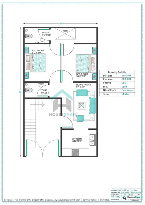 20X35 East Facing 2BHK Ground Floor House Plan | 700 Sqft Plot Floor Plan 20×35 House Plan, Ground Floor House, Price Calculator, Vastu Shastra, House Drawing, Diy Home Repair, Family Living, Home Loans, Home Repair