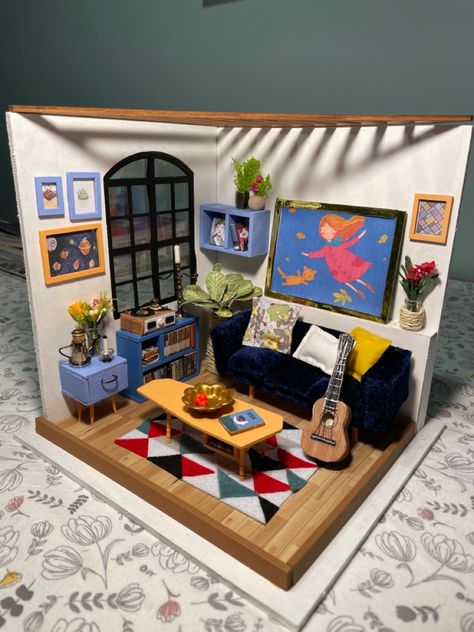 3d Room Art Project, Miniature Music Room, Miniature Model House, Mini Room Craft, Cute Diorama, Mini Room Diy, Small Cardboard Box Crafts, Diaroma Ideas Projects, Diorama Bedroom