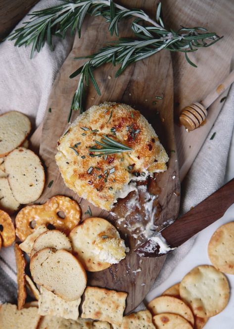 Warm baked boursin cheese with a crispy crumb exterior and drizzled with hot honey is the most delicious appetizer. #appetizer #cheese Crispy Baked Boursin, Cheese With Hot Honey, Baked Boursin Cheese, Boursin Cheese Appetizers, Baked Boursin, Hot Honey Recipe, Cheesy Appetizer, Bagel Chips, Easy To Make Appetizers