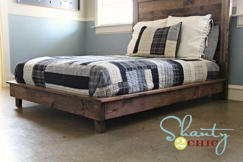 PB Teen Inspired Platform Bed.  Complete Instructions Bed Frame Plans, Diy Platform Bed, Pottery Barn Inspired, Diy Bed Frame, Bed Headboard, Bed Plans, Wood Bed Frame, Boys Bedding, Wood Platform Bed