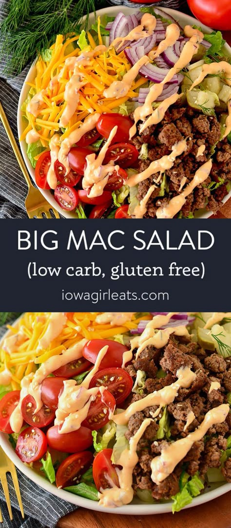 Keto Big Mac Salad, Keto Big Mac, Mac Salad Recipe, Salad Recipes Gluten Free, College Nutritionist, Big Mac Salad, Keto Soups, Keto Salad, Mac Salad