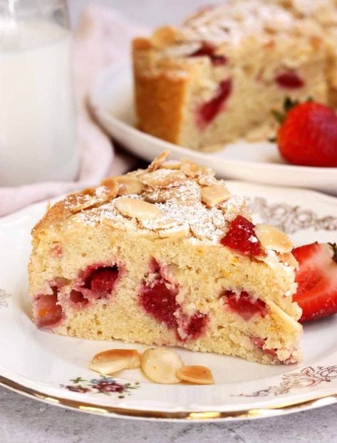 Strawberry Almond Cake - Scientifically Sweet Almond Cake Recipes, Cake Made With Yogurt, Strawberry Almond Cake, Strawberry Shortcake Cheesecake Bars, Raspberry And Almond Cake, Scientifically Sweet, Strawberry Shortcake Cheesecake, Almond Cupcakes, Fresh Strawberry Cake