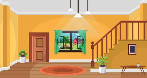 Room inside interior, Cartoon living room, House with furniture, stairs, Teenage luxury room, Kid or child home. Home Art Studios, Living Room Cartoon, Room Illustration, Inside A House, House Cartoon, House Clipart, Cartoon House, Teenage Room, Art Studio At Home