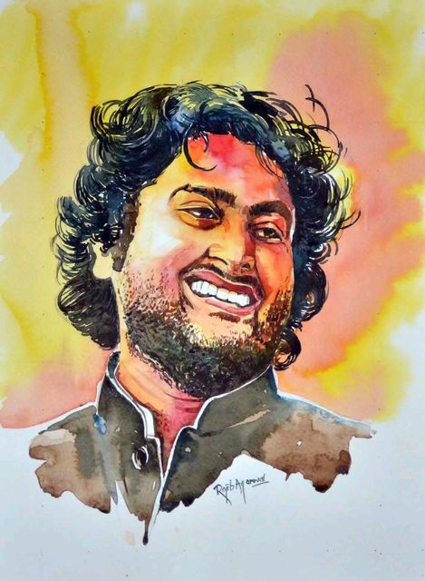 Arijit Singh Portrait, Colour Portrait, Colour Drawing, Arijit Singh, Portrait Paintings, Art Drawings Sketches Creative, Easy Watercolor, Water Colour, Watercolor Portraits